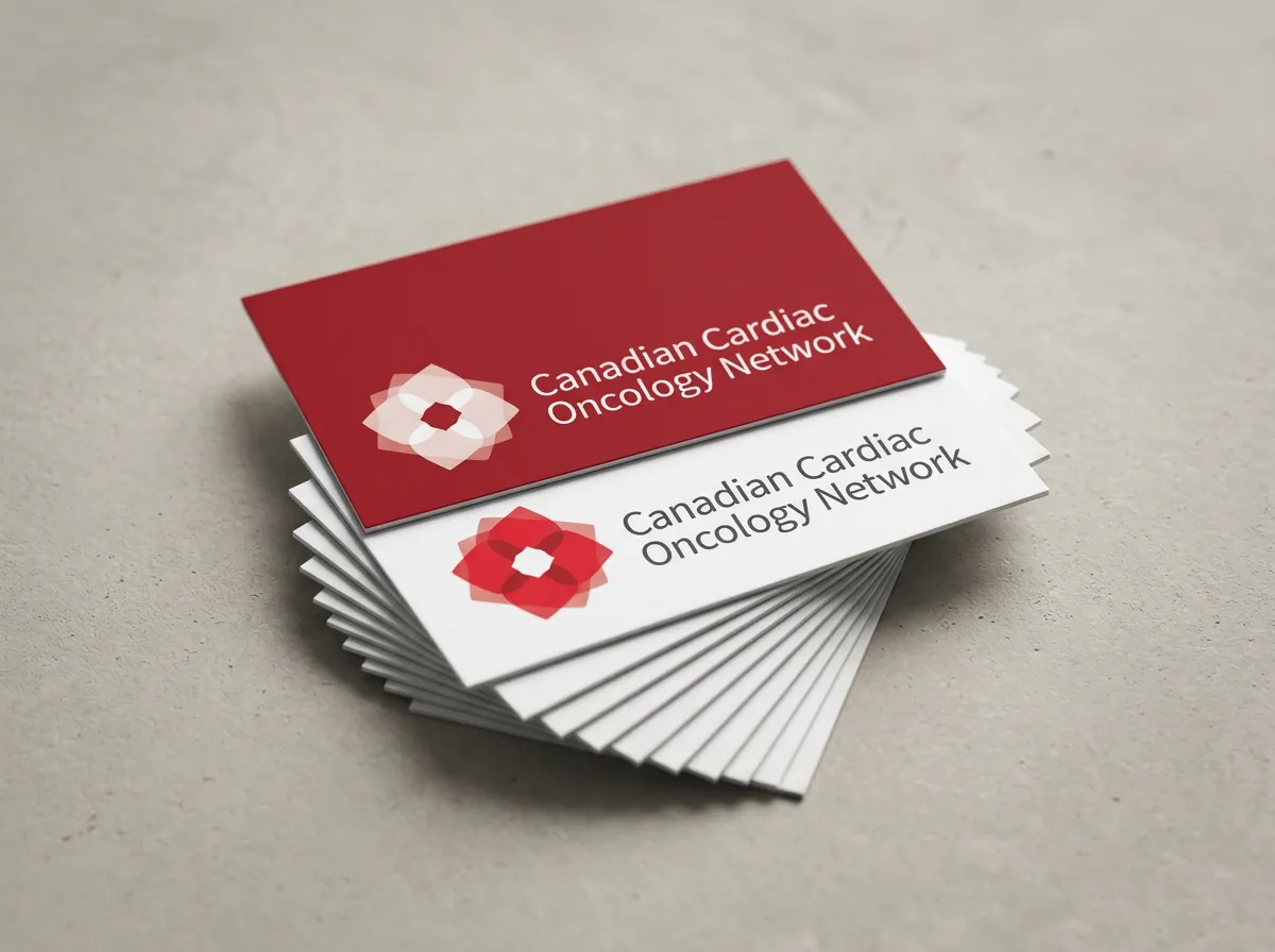 CCON business cards showing the refreshed logo lockup.