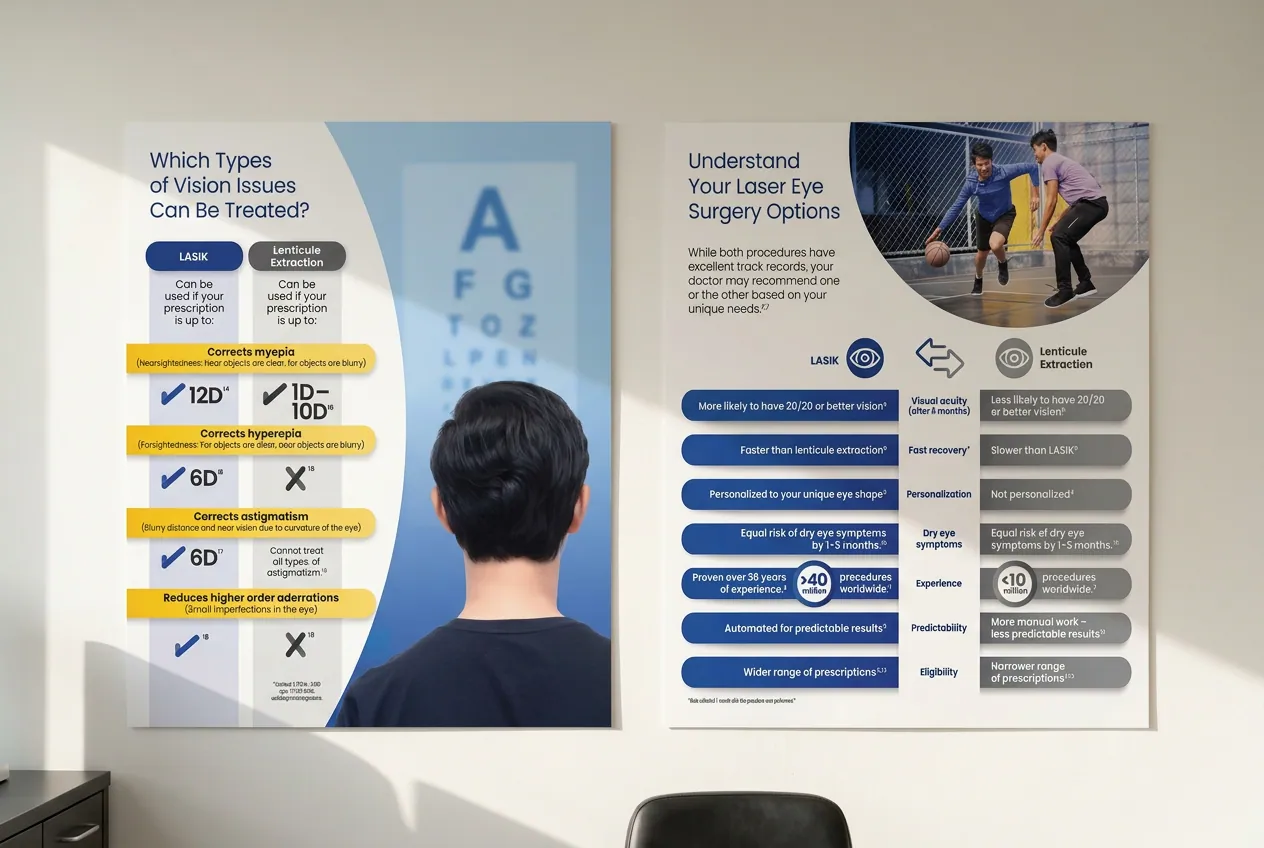 WaveLight patient posters framed on a clinic wall.